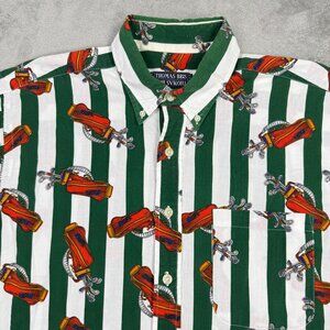Vintage Thomas Bros Retro Golf Stripes Mens Button Down Short Sleeve Shirt USA L
